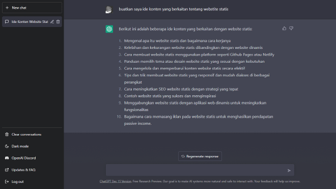 Hasil olahan chat gpt