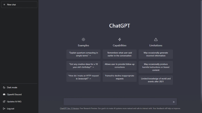 Tampilan chatgpt