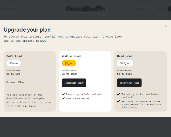 Upgrade Plan Pencilbooth