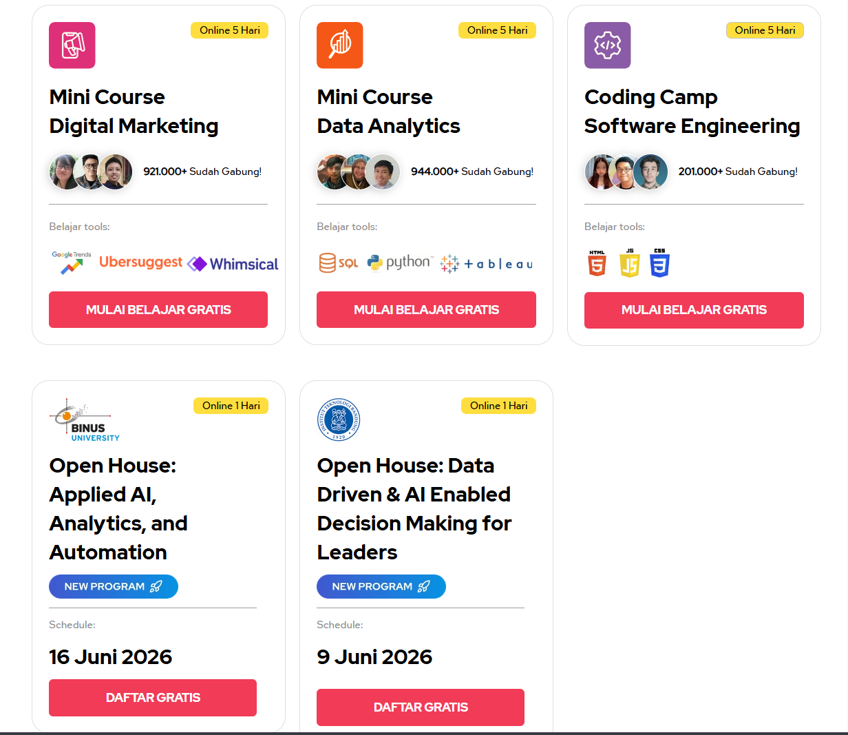 Pilihan Kelas Gratis dari RevoU