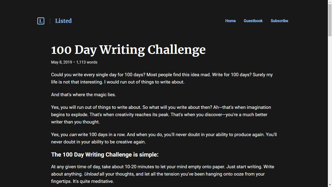 100 day writing challenge